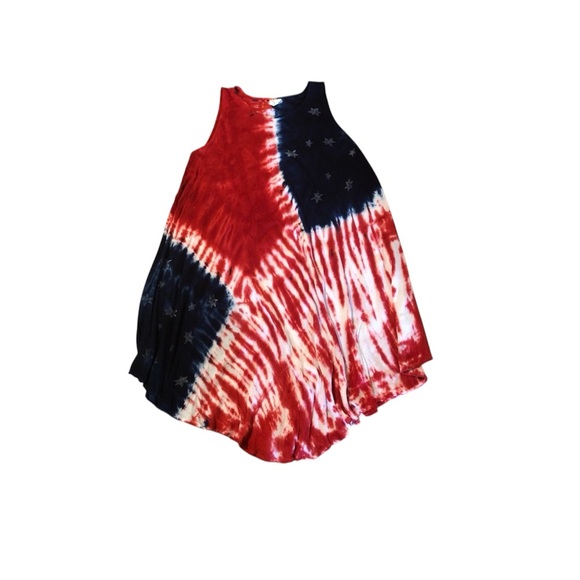 Coverup Dress Red, White, Blue Tie-Dye Beach OS Oversized or Plus Patriotic - Picture 3 of 8